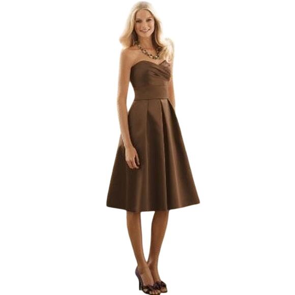 After Six Latte Strapless Satin Tea Length Cocktail Dress - Size 16 - Picture 1 of 13